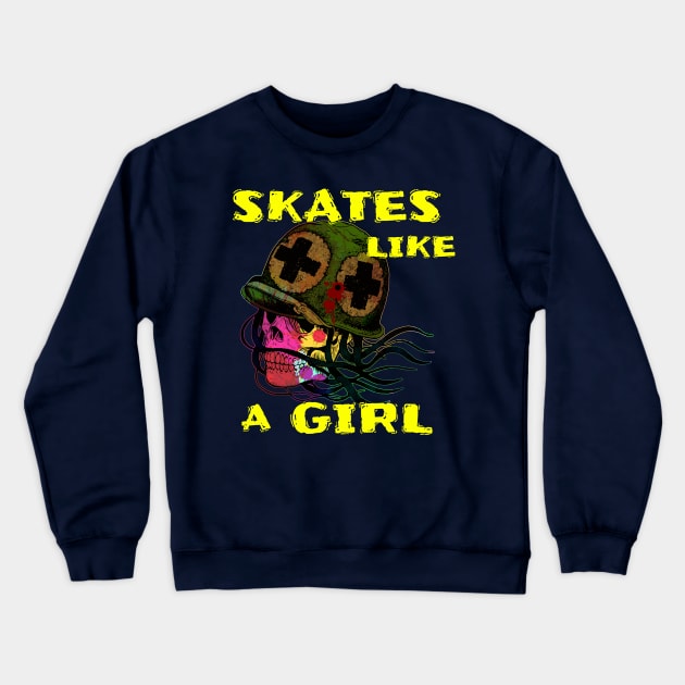 Skates Like A Girl Street Skater Crewneck Sweatshirt by screamingfool